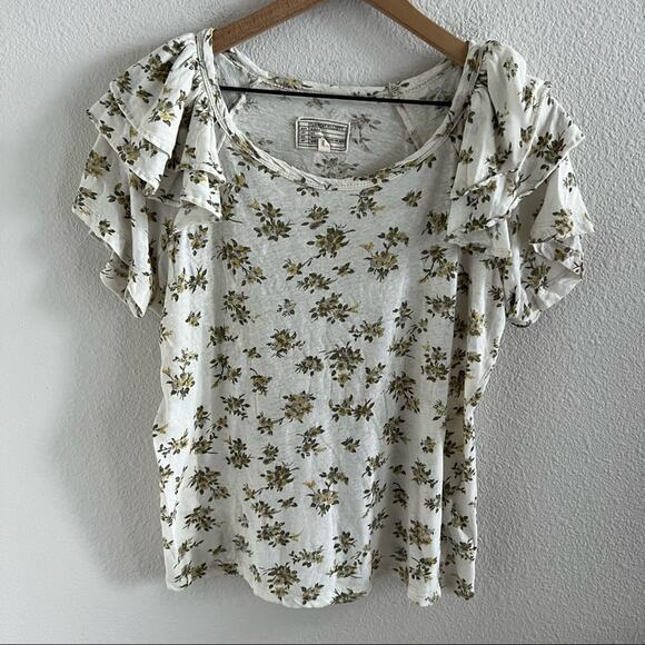 Current/Elliott The Double Ruffle Tee Linen Cotton Pearson Floral 2 - Medium - Picture 3 of 12
